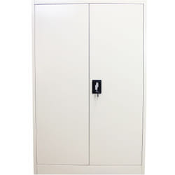 Armoire de Classement Rangement Bureau en Acier Gris Clair Métallique avec 2 Portes et 3 Étagères Réglables 140cm x 90cm x 40cm