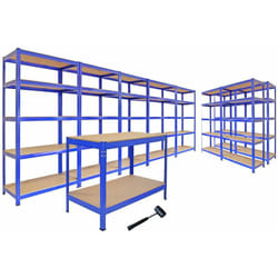 Ensemble de Rangement Garage - 5 T-Rax 90cm, 2 T-Rax 75cm & 1 établi Q-Rax 120cm - Capacité Totale de 8900Kg - Assemblage Facile sans Boulons - mdf