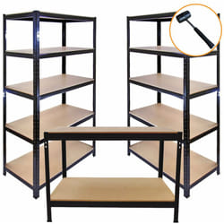 Monster Shop - Lot de 3 Étagères de Rangement en Acier T-Rax Noires 180x90x45cm & Etabli Q-Rax Noir 120 x 60x 90cm - Capacité Totale 4600KG