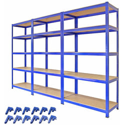 Monster Shop - Lot de 3 Étagères de Rangement en Acier T-Rax Bleu - 180x90x45cm - Capacité Totale 4200KG - Organisation Garage Bricolage Atelier