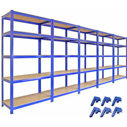 Monster Racking - Lot de 5 Étagères de Rangement en Acier T-Rax Bleu - 180x90x45cm - Capacité Totale 7000KG - Organisation Garage Bricolage Atelier