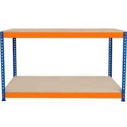 Monster Racking - tabli Ajustable à 2 Niveaux S-Rax, Plan de Travail en Bois Aggloméré Robuste, Capacité 300kg, Bricolage Atelier Garage, Assemblage