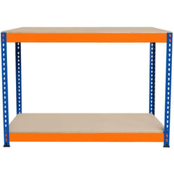 Établi Ajustable à 2 Niveaux S-Rax, Plan de Travail en Bois Aggloméré Robuste, Capacité 300kg, Bricolage Atelier Garage, Assemblage Sans Boulons, Pieds en Caoutchouc, 6 Renforts [120cm x 45cm x 90cm]
