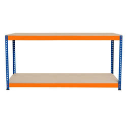 Tabli Ajustable À 2 Niveaux S-rax, Plan De Travail En Bois Aggloméré Robuste, Capacité 300kg, Bricolage Atelier Garage, Assemblage Sans Boulons, Pieds En Caoutchouc, 6 Renforts [180cm X 45cm X 90cm]