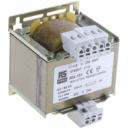 Transformateur d'isolement, Vin 230 v ac, 245 v ac, 400 v ac, 415 v ac, Vout ±24V c.a., 100VA, sorties ( Prix pour 1 )