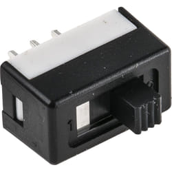 Commutateur à glissière, Unipolaire à deux directions (1RT), Verrouillable, 3 a @ 120 v c.a., montage Circuit imprimé ( Prix pour 1 )