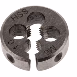 Taille de filetage = M6 Pas = 1mm Diamètre extérieur = 13/16pouce Filières HSS (classe M2). Filières de précision, conforme à ...