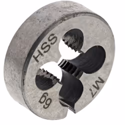 Taille de filetage = M7 Pas = 1mm Diamètre extérieur = 13/16pouce Filières HSS (classe M2). Filières de précision, conforme à ...