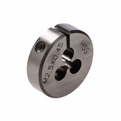 Taille de filetage = M2,5 Pas = 0.45mm Diamètre extérieur = 13/16pouce Filières HSS (classe M2). Filières de précision, confo ...