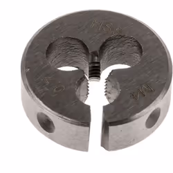 Taille de filetage = M4 Pas = 0.7mm Diamètre extérieur = 13/16pouce Filières HSS (classe M2). Filières de précision, conforme ...