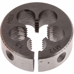 Taille de filetage = M12 Pas = 1.5mm Diamètre extérieur = 1.31pouce Matériau = HSS Filières HSS (classe M2). Filières de préc ...
