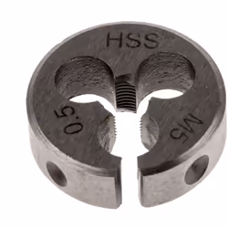Taille de filetage = M5 Pas = 0.5mm Diamètre extérieur = 13/16pouce Matériau = HSS Filières HSS (classe M2). Filières de préc ...