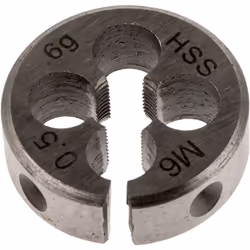 Taille de filetage = M6 Pas = 0.5mm Diamètre extérieur = 13/16pouce Matériau = HSS Filières HSS (classe M2). Filières de préc ...