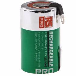 Taille = 2/3 A Tension nominale = 1.2V Capacité = 1.2Ah Chimie = NiMH Type de terminaison = Cosses Gamme de température de fo ...