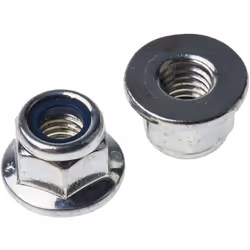 Taille de filetage = M6 Type = Insert nylon Matériau = Acier Finition = Galvanisé brillant Ecrous à collerette. Gamme d'écrou ...