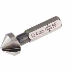 Diamètre de la tête = 12.4mm Fraise d'angle = 90° Nombre de cannelures = 3 Matériau = HSS Longueur hors tout = 36 mm Nombre d ...