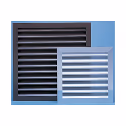Dimensions = 501 x 501mm Largeur de bride = 32mm Configuration des volets = Parallèle Matériau = Aluminium Couleur = Marron H ...