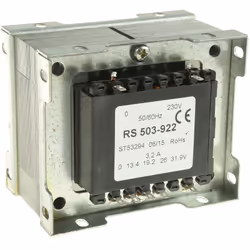 Tension au primaire = 230V c.a. Tension au secondaire = 13.4V ac, 19.2V ac, 26V ac, 31.9V ac Puissance = 102VA Nombre de sort ...