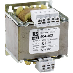 Rs Pro - Transformateur d'isolement, Vin 230 v ac, 245 v ac, 400 v ac, 415 v ac, Vout ±12V c.a., 100VA, sorties ( Prix pour 1 )