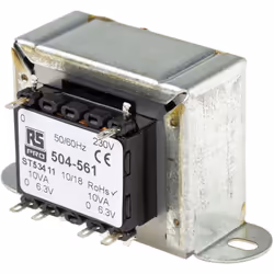 Tension au primaire = 230V c.a. Tension au secondaire = 6.3V c.a. Puissance = 20VA Nombre de sorties = 2 Type de montage = Mo ...