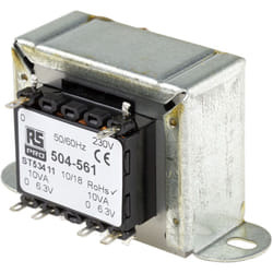 Rs Pro - Transformateur à montage sur châssis, Vin 230V c.a., Vout 6.3V c.a., 2 sorties, 20VA ( Prix pour 1 )