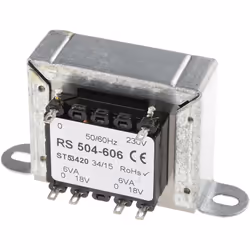 Tension au primaire = 230V c.a. Tension au secondaire = 18V c.a. Puissance = 12VA Nombre de sorties = 2 Type de montage = Mon ...