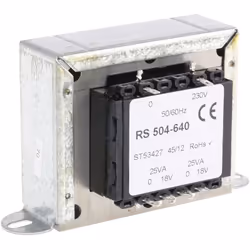Tension au primaire = 230V c.a. Tension au secondaire = 18V c.a. Puissance = 50VA Nombre de sorties = 2 Type de montage = Mon ...