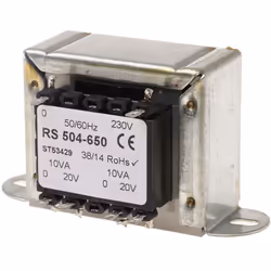 Tension au primaire = 230V c.a. Tension au secondaire = 20V c.a. Puissance = 20VA Nombre de sorties = 2 Type de montage = Mon ...