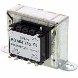 Tension au primaire = 230V c.a. Tension au secondaire = 5V c.a. Puissance = 12VA Nombre de sorties = 2 Type de montage = Mont ...
