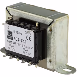 Tension au primaire = 230V c.a. Tension au secondaire = 12V c.a. Puissance = 12VA Nombre de sorties = 2 Type de montage = Mon ...