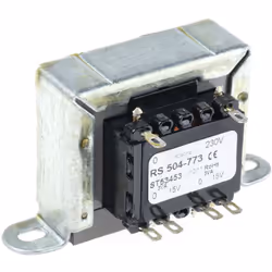Tension au primaire = 230V c.a. Tension au secondaire = 15V c.a. Puissance = 6VA Nombre de sorties = 2 Type de montage = Mont ...