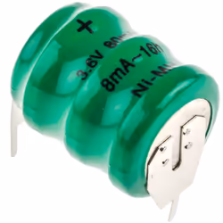 Tension nominale = 3.6V Capacité = 80mAh Diamètre = 15.5mm Chimie = NiMH Type de terminaison = Broche circuit imprimé Orienta ...