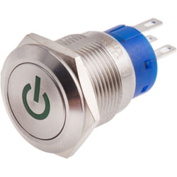 Bouton-poussoir, Verrouillable lumineux, LED Vert, Unipolaire à deux directions (1RT), 5 A, Argent, Montage panneau 24V ( Prix pour 1 )