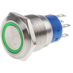 Bouton-poussoir, Verrouillable lumineux, led Vert, 5 a, Argent, Montage panneau 12V ( Prix pour 1 )