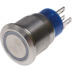Bouton-poussoir, Verrouillable lumineux, led Blanc, Unipolaire à deux directions (1RT), 5 a, Argent, Montage panneau 12V ( Prix pour 1 )