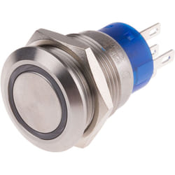 Rs Pro - Bouton-poussoir, Momentané lumineux, led Blanc, Unipolaire à deux directions (1RT), 5 a, Argent, Montage panneau 220V ( Prix pour 1 )
