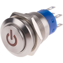 Rs Pro - Bouton-poussoir, Momentané lumineux, led Rouge, 5 a, Argent, Montage panneau 220V ( Prix pour 1 )