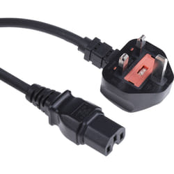 Câble d'alimentation, Noir, Connecteur C15, cei vers Fiche britannique / 13 a, 2m ( Prix pour 1 )