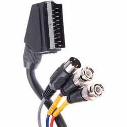 Connecteur A = PERITEL mâle Connecteur B = BNC mâle x 2, DIN mâle Longueur = 2m Type de câble = Cordon audio vidéo mixte Péri ...