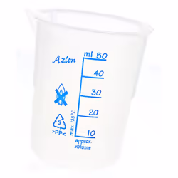 Matériau = PP Capacité = 50ml Graduations = Oui Dimensions = 50.5 (Dia.) x 61mm Diamètre = 50.5mm Longueur = 61mm Béchers en  ...