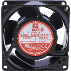 Ventilateur axial RS PRO 230 V c.a., 51m³/h, 80 x 80 x 38mm, 12W ( Prix pour 1 )
