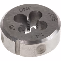 Taille de filetage = 1/4-28 UNF Diamètre extérieur = 25.4mm Epaisseur = 9mm Matériau = HSS HSS ; matrices DIN/UNF/UNC. Matric ...