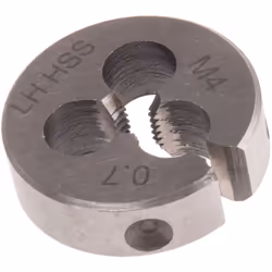 Taille de filetage = M4 Pas = 0.7mm Diamètre extérieur = 20.63mm Epaisseur = 6.35mm Matériau = HSS Filetage pas à gauche = Ou ...