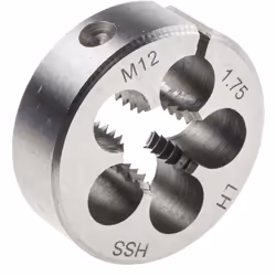 Taille de filetage = M12 Pas = 1.75mm Diamètre extérieur = 33.33mm Epaisseur = 11.11mm Matériau = HSS Filetage pas à gauche = ...