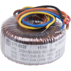 Rs Pro - Transformateur torique 2 sorties, 230V c.a. 2 x 18V c.a., 15VA ( Prix pour 1 )