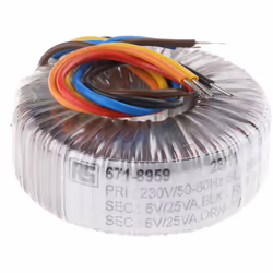 Tension au primaire = 230V c.a. Tension au secondaire = 2 x 6V c.a. Puissance = 50VA Nombre de sorties = 2 Courant au seconda ...