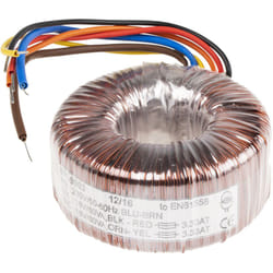 Transformateur torique RS PRO 2 sorties, 230V c.a. 2 x 18V c.a., 120VA ( Prix pour 1 )
