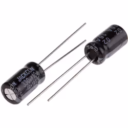 Capacité = 330µF Tension = 10V c.c. Type de montage = Traversant Technologie = Electrolytique Dimensions = 6.3 (Dia.) x 11mm  ...