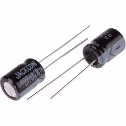 Capacité = 680µF Tension = 10V c.c. Type de montage = Traversant Technologie = Electrolytique Dimensions = 8 (Dia.) x 11mm Ha ...