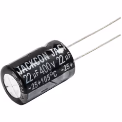 Capacité = 22µF Tension = 400V c.c. Type de montage = Traversant Technologie = Electrolytique Dimensions = 13 (Dia.) x 21mm H ...